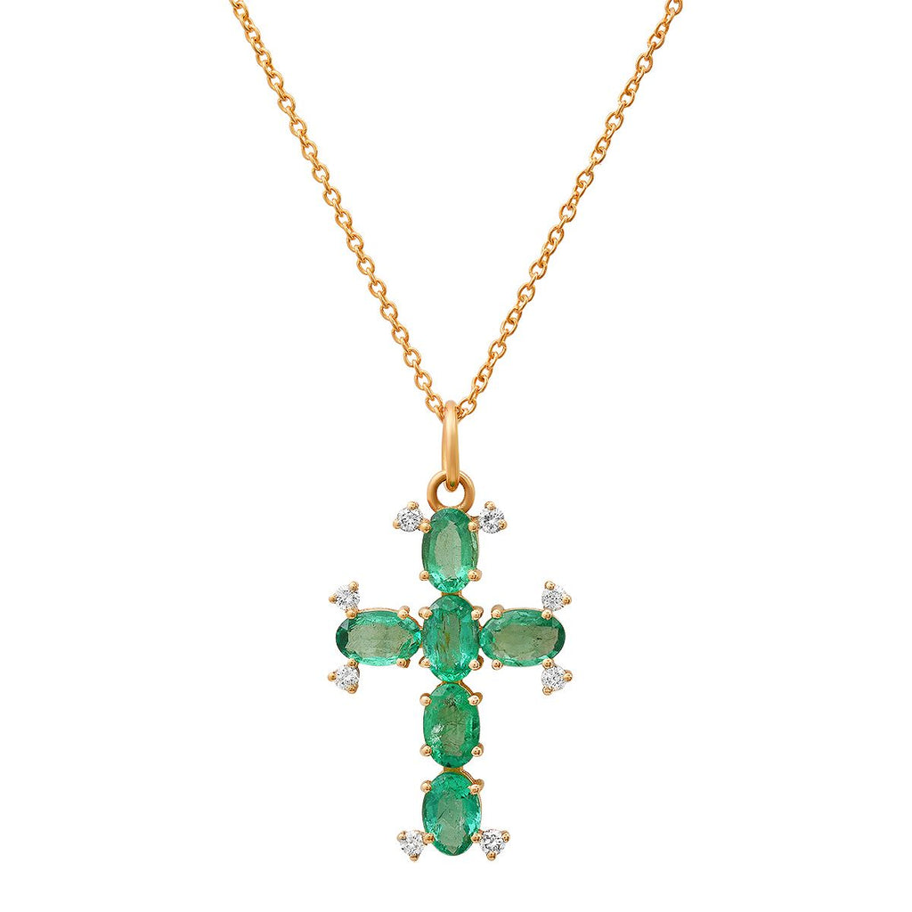 Green Emerald Diamond Cross Necklace - Soul Journey Jewelry