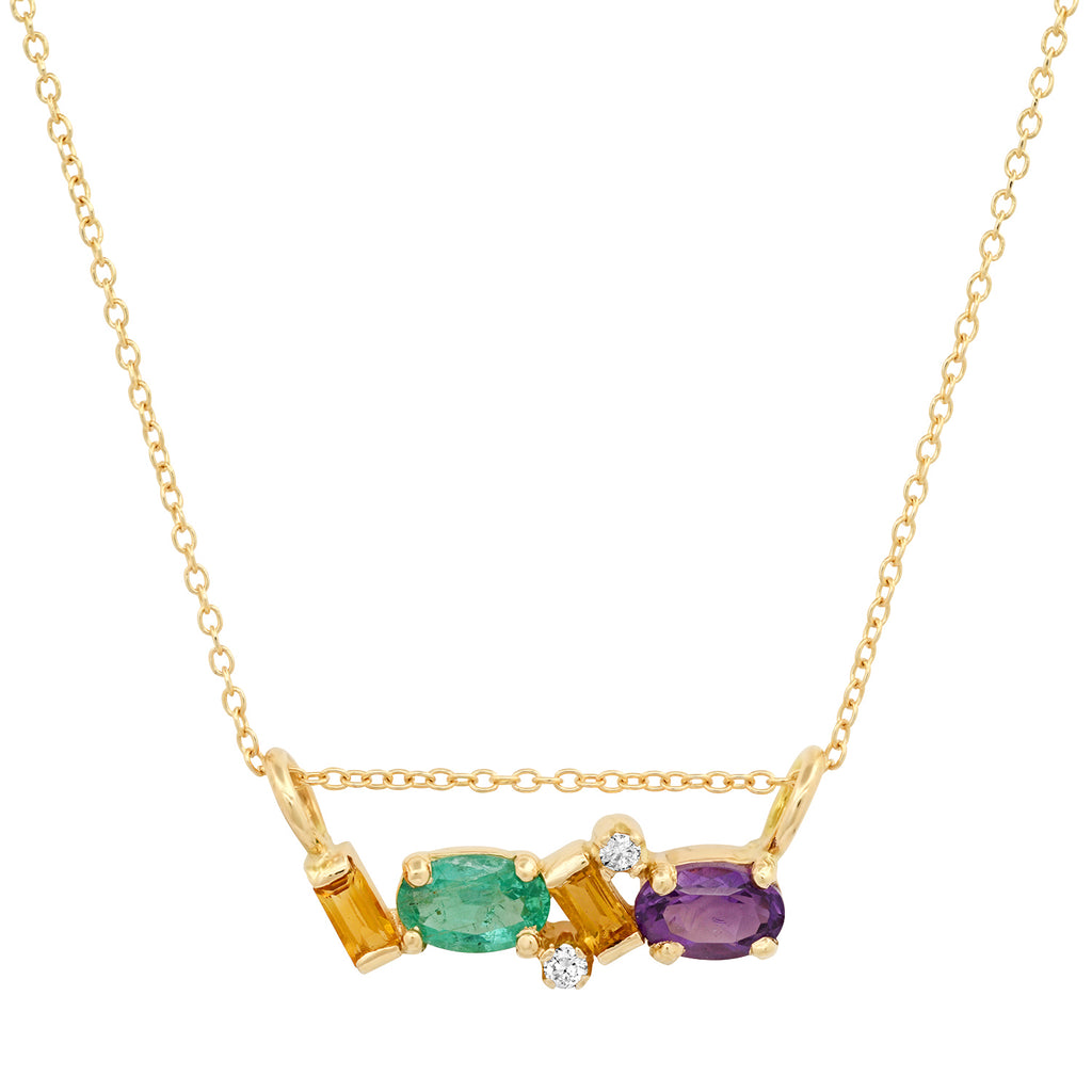 Emerald, Amethyst and Diamond Slide Bar Necklace - Soul Journey Jewelry