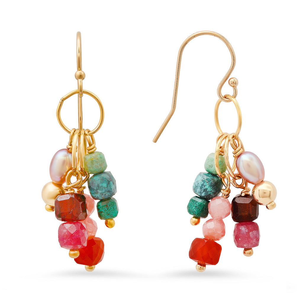 Gemstone Turquoise Cluster Drop Earrings