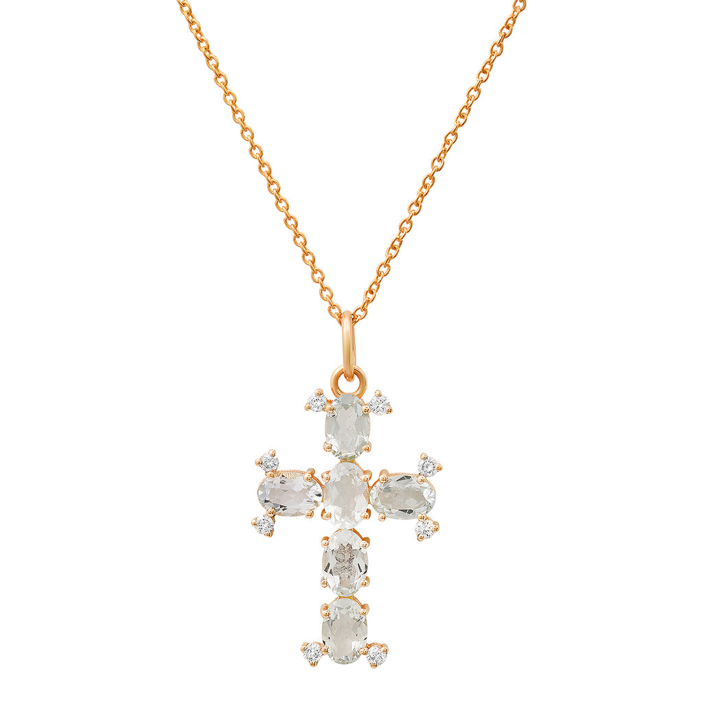 Aquamarine Diamond Cross Necklace - Soul Journey Jewelry