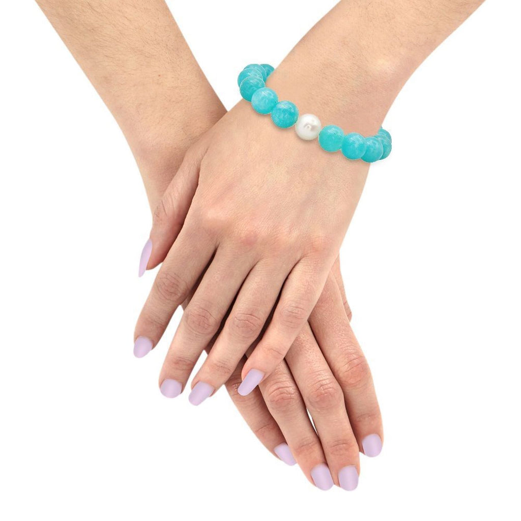 Aqua Blue Jade and Pearl Bracelet