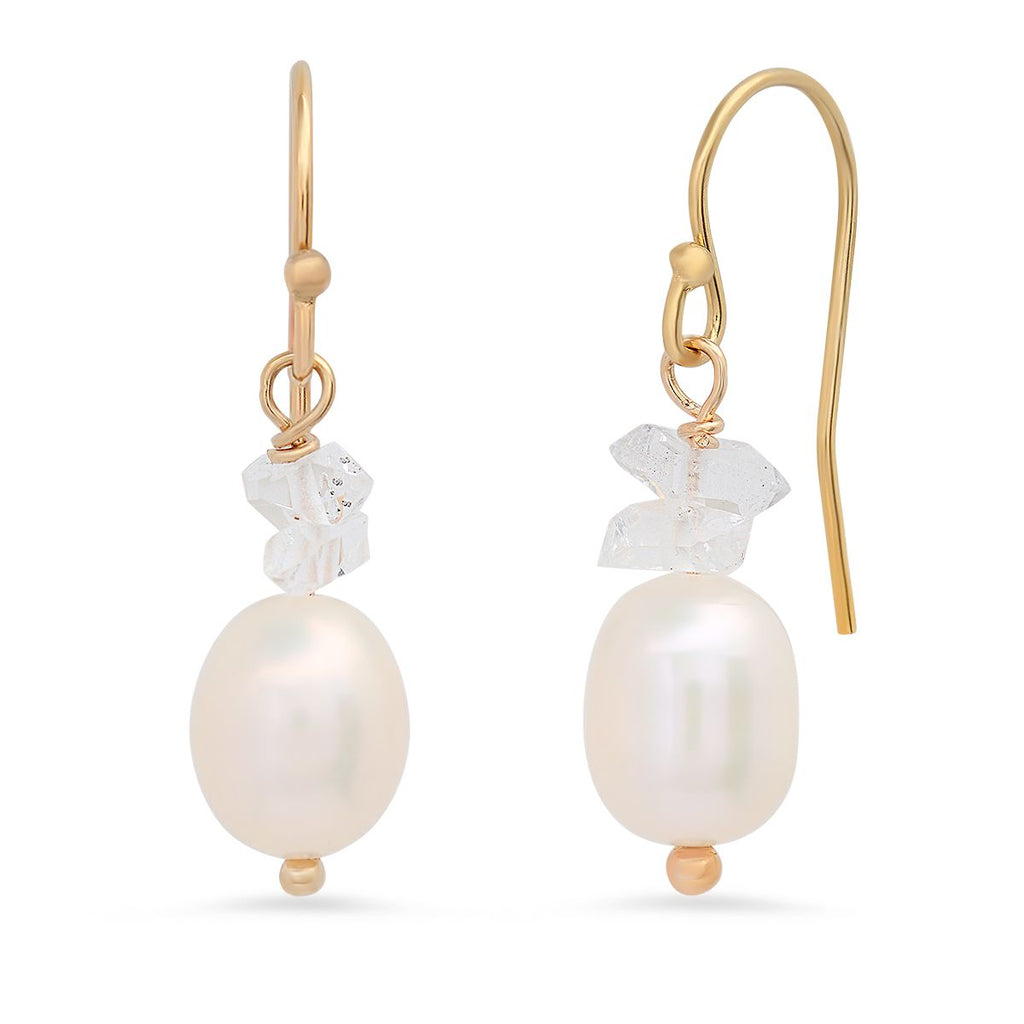 Pearl and Herkimer Diamond Earrings