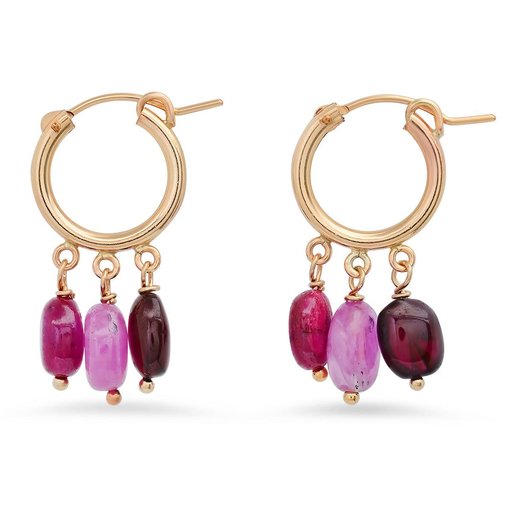 Ruby Sapphire Drop Hoop Earrings - Soul Journey Jewelry